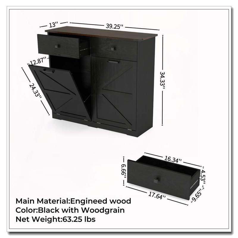 Armoire de tri de lessive, poubelle basculante, Black