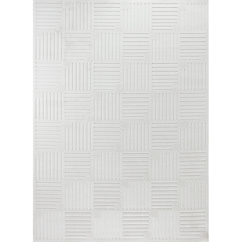 Milaim In- & Outdoor Scandi Modern Boho White Area Rug, Rectangle 80 x 150cm