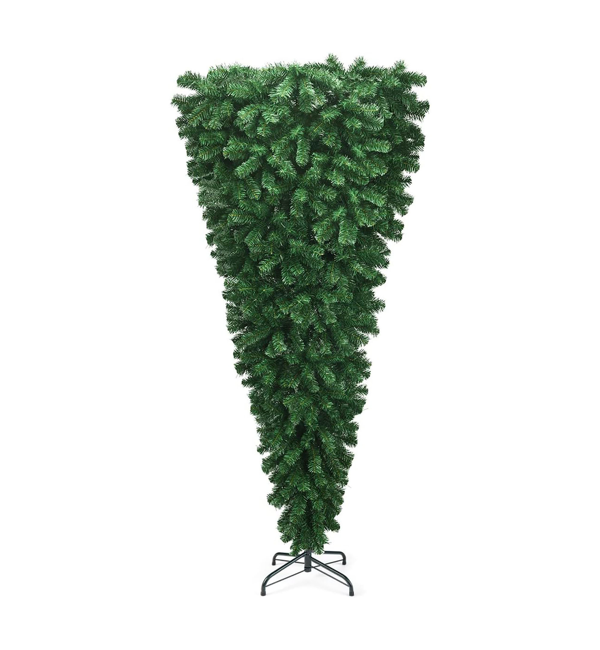 Upside Down 7.5' Black Artificial Christmas Tree with 500 LED Clear/White Lights with Stand