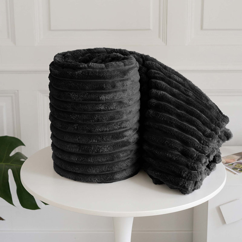 Rehana Snug Soft Chunky Ribbed Cord Plush Throw Blanket, W200 x L240cm, Black