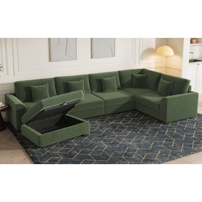 Kaneki 6 - Piece Slipcovered Corduroy Sectional Sofa Sleeper Couch With Storage Ottoman
