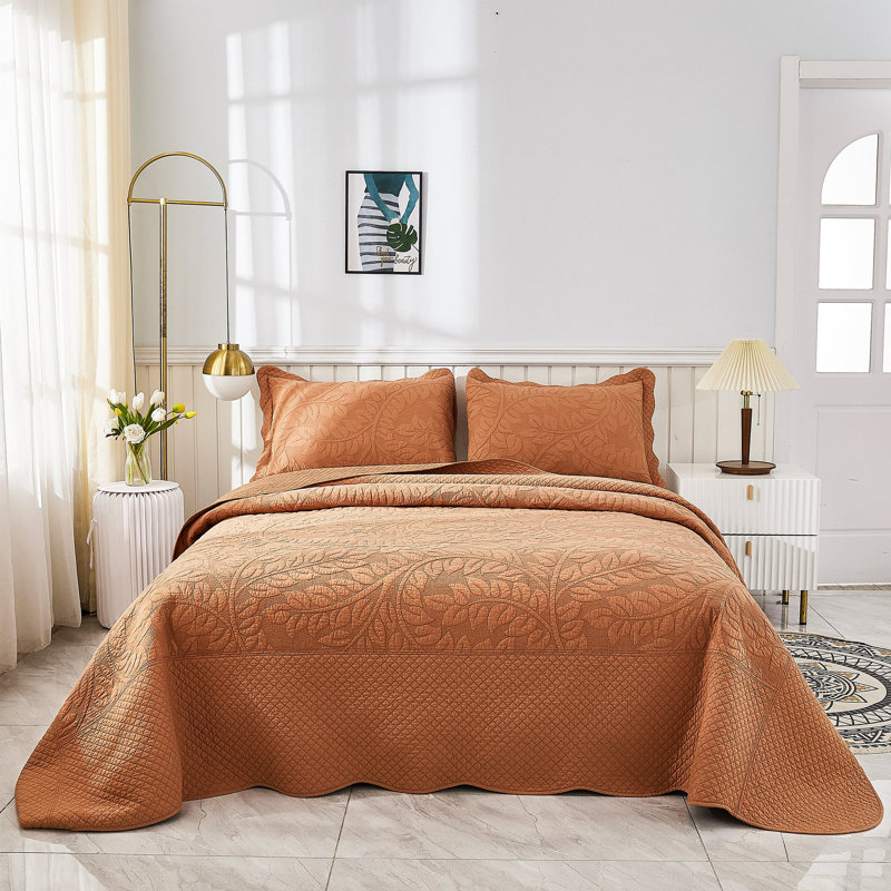 Cotton Quilt, Queen Quilt + 2 Standard Shams, Royal Orange