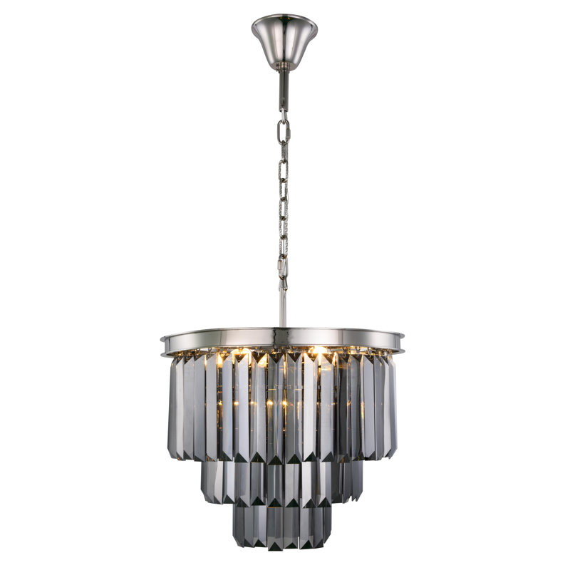 Lustre à niveaux unique 9 lumières Yazmin, Gris, Nickel poli