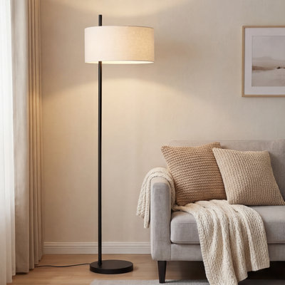 155cm Traditional Floor Lamp with Linen Shade - Stylish Black Metal Stand