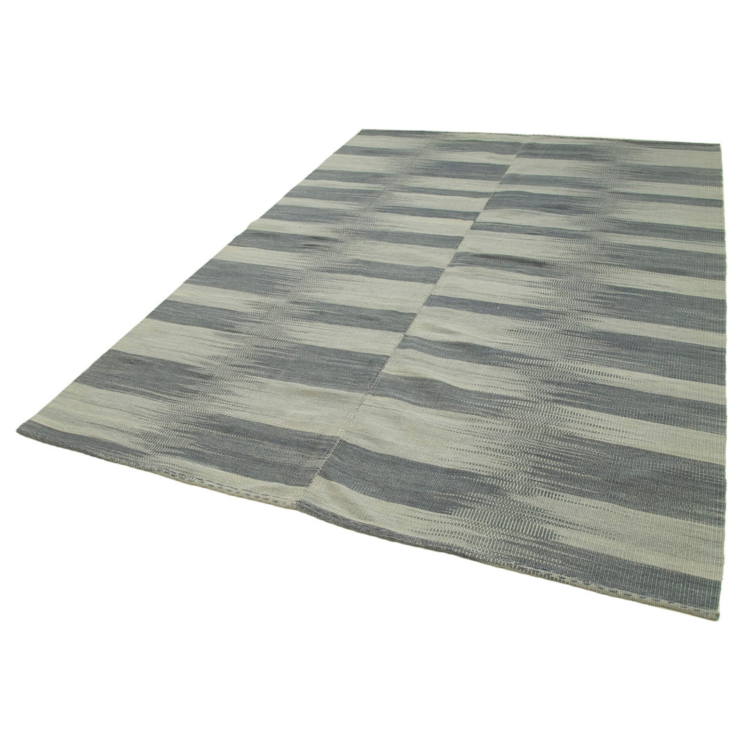 Degrade Kilim Grey Striped Wool Handmade Area Rug
