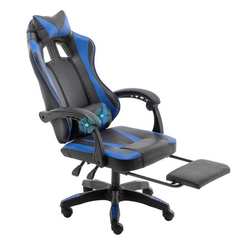 Reclining Ergonomic Faux Leather Swiveling PC & Racing Game Chair with Footrest, 46.46" H x 18.89" W x 19.92" D, Black