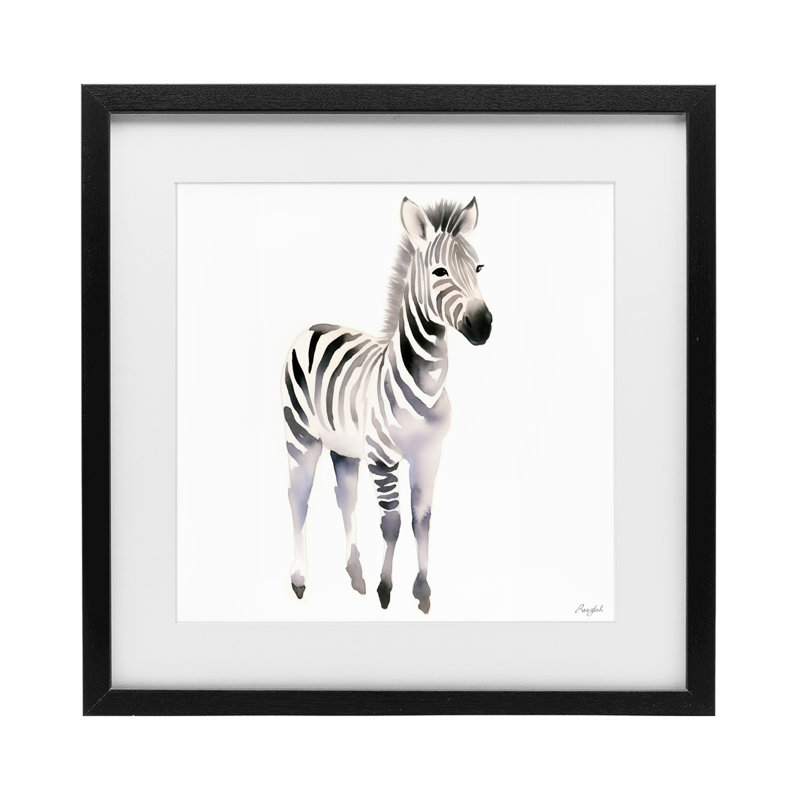 «Minimal Zebra Foal», reproduction encadrée sous verre, conception de Roozbeh, H 13 po x l 13 po, Cadre noir minuit