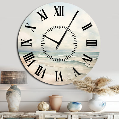 Soft Color Beach Horizon IV - Coastal Minimalism Black Face Wall Clock