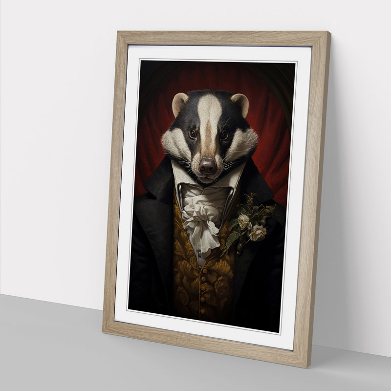 Badger Rococo Art - Framed Print, 34cm H x 25cm W x 2cm D, Oak Framed