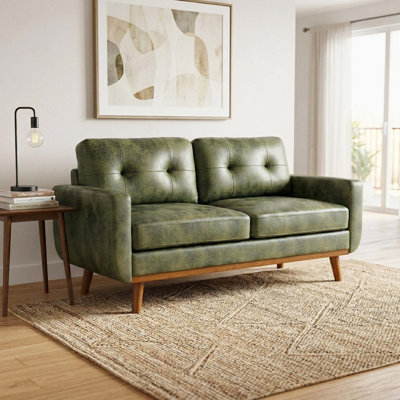 Solid Wood Leg Breathable Polyester Minimalist Two Seater Upholstered Sofa For Indoor Living Space