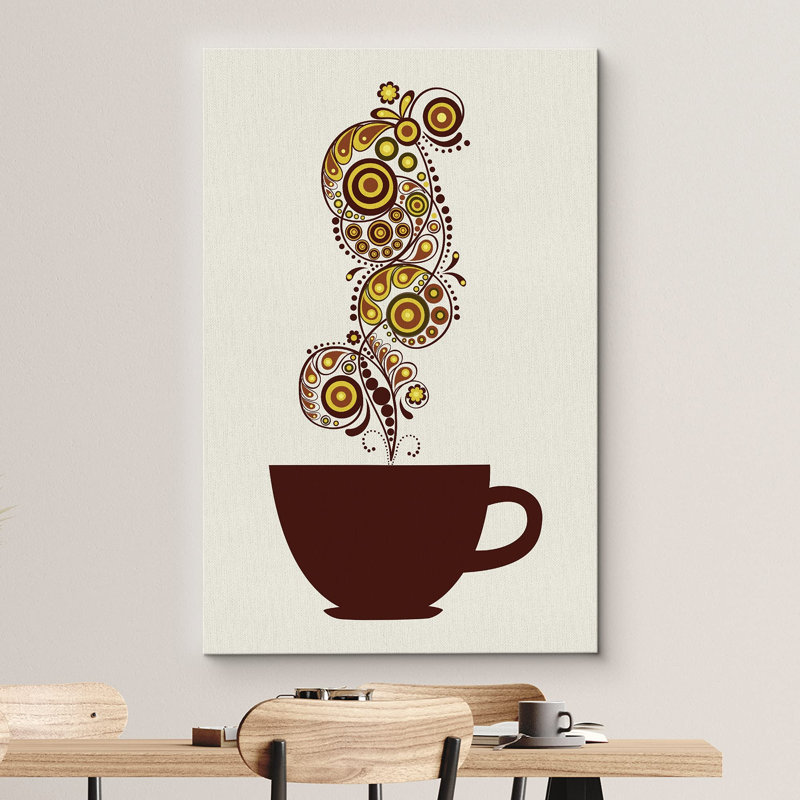 Tasse de café brune avec motif floral illusion abstrait maison moderne, décor minimaliste, H 36 po x l 24 po