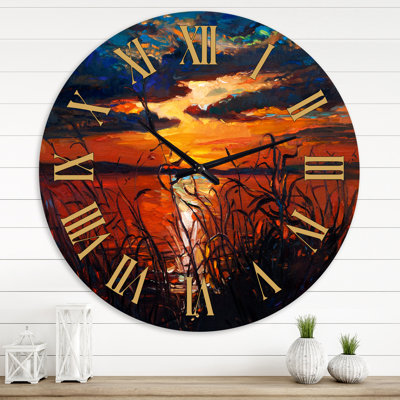 Romantic Sunset By Lakeside - Farmhouse wall clock