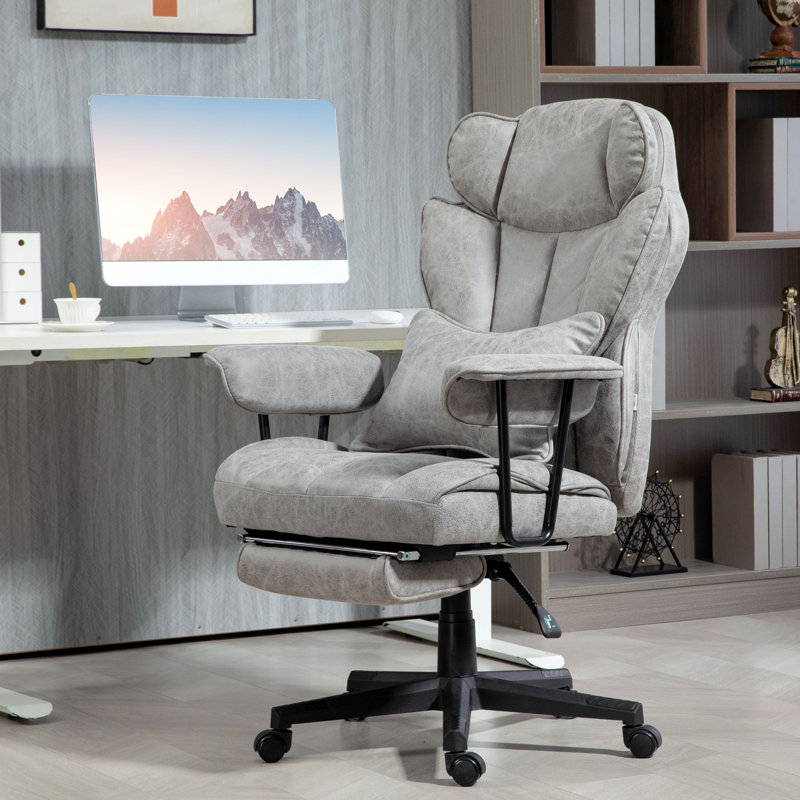 Massage Executive Office Chair With 6 Vibration Points, 400LBS Heated Big And Tall Office Chair With Foot Rest And Lumbar Support, Microfiber Reclining Computer Desk Chair
