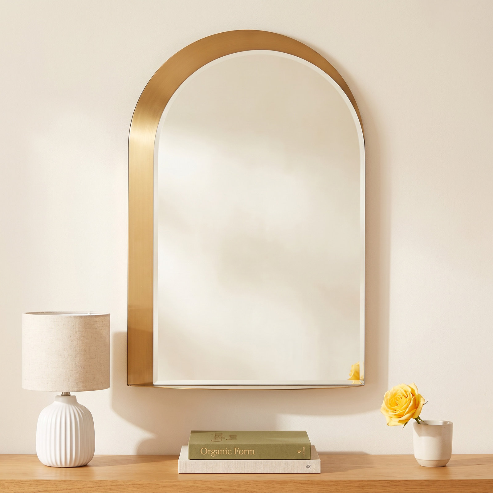 Wendolyn Metal Arch Mirror with Shelves, Gold