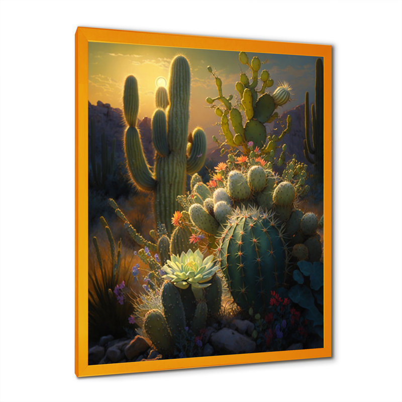 Cactus dans le désert III - Montagnes, impressions encadrées, H 20 po x l 12 po, Cadre doré
