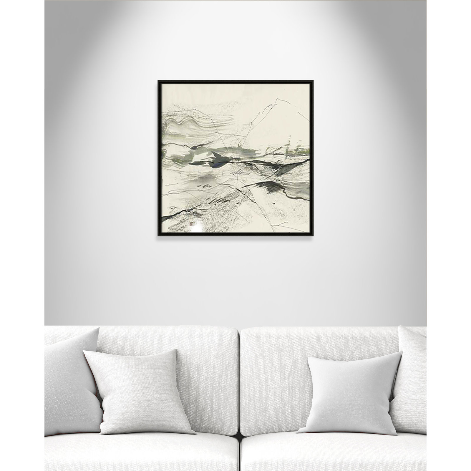 Green Sketches Print, 25.5" H x 25.5" W x 2" D, Espresso Floater Framed