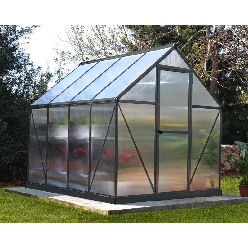 Palram - Canopia Mythos 6' W x 8' D Walk-In Hobby Twin Wall Polycarbonate Aluminum Frame Greenhouse Kit with Roof Vent - Gray