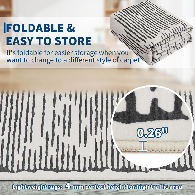 Tapis géométrique ultra mince et lavable pour le salon - Tapis doux antidérapant à poils courts - Gris neutre noir - Modern Home Decor - 8 x 10 pi, États-Unis