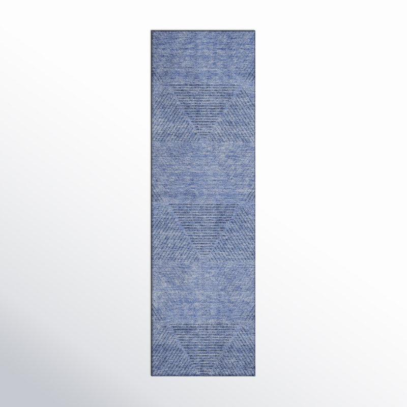 Bleu Lummus intérieur / extérieur lavable à la machine, Tapis de couloir 2 pi 3 po x 7 pi 6 po