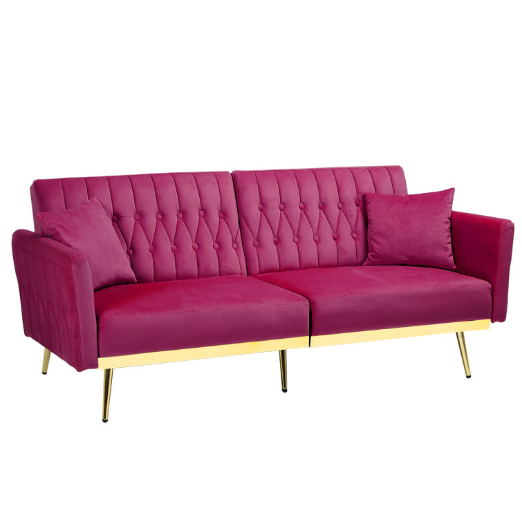 Z-joyee 66 in. Pink Velvet Twin Size Variable Sofa Bed, Baby Pink