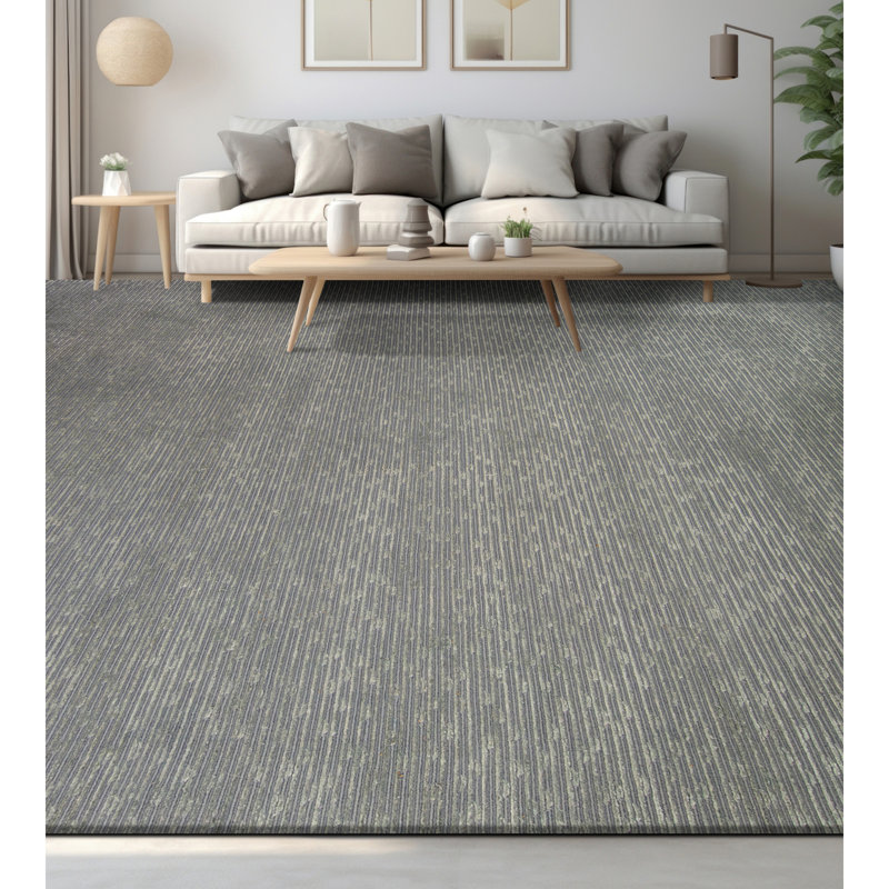 Tapis gris et gris anthracite de haute qualité noué à la main, Rectangle 10 pi x 14 pi