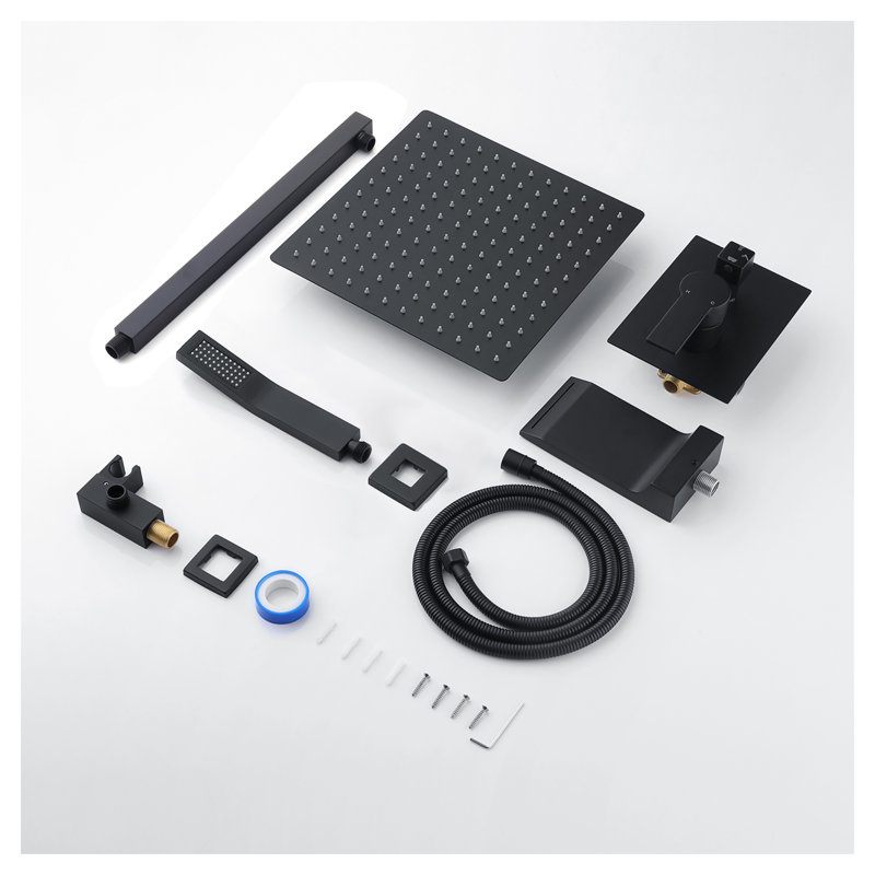 Matte Black Rainfall Shower System with 10 Inch Shower Head and Handheld Combo - Modern Shower Fixtures Including Shower Valve