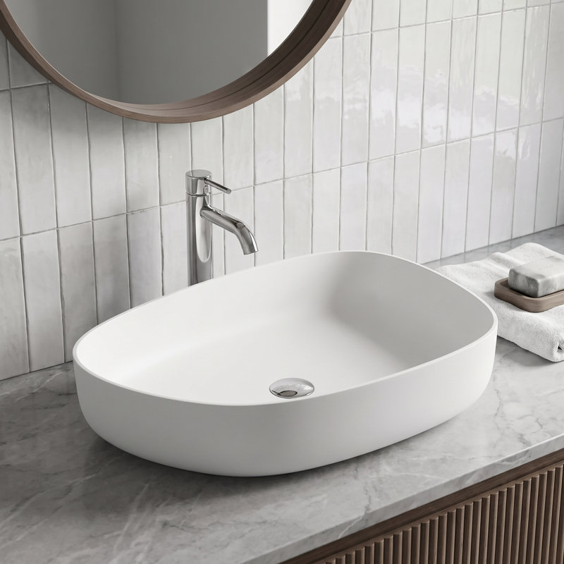 Peony 20" L x 15" W x 5" H Matte Stone White Handmade Novelty/Specialty Vessel Bathroom Sink