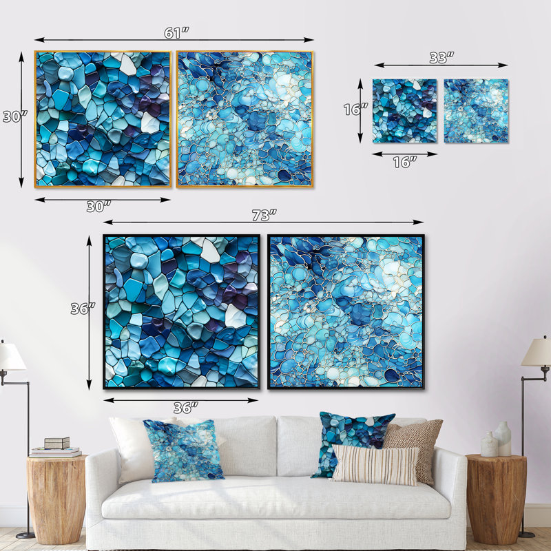 Chritine - Ensemble de 2 collages carrés abstraits, Cadre flottant blanc, H 30 po x l 61 po