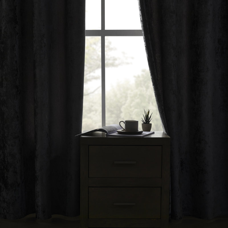 Deavion Velvet Crushed Curtains with Metal Grommets Room Darkening 2 Panel Set, Dark Gray, 52" W x 96" L