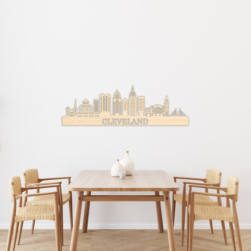 Décoration murale Cleveland City Skyline, H 14 po x l 46 po x P 0,25 po, Naturel