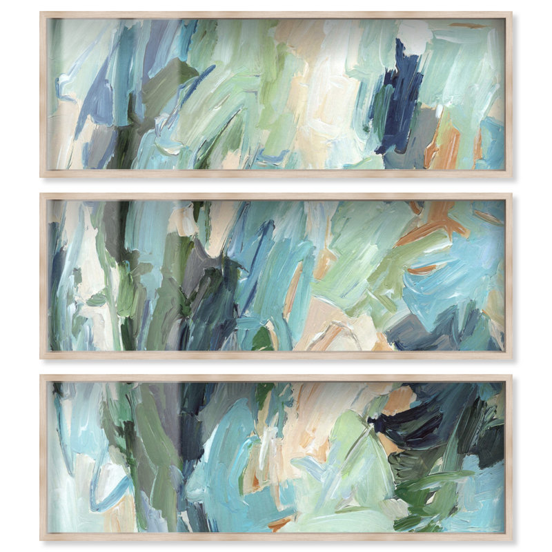 Échos en sauge II - Reproduction encadrée d'Ira Colmeva, décoration murale couleur sauge par Art Remedy, cadre blond, 48 x 16