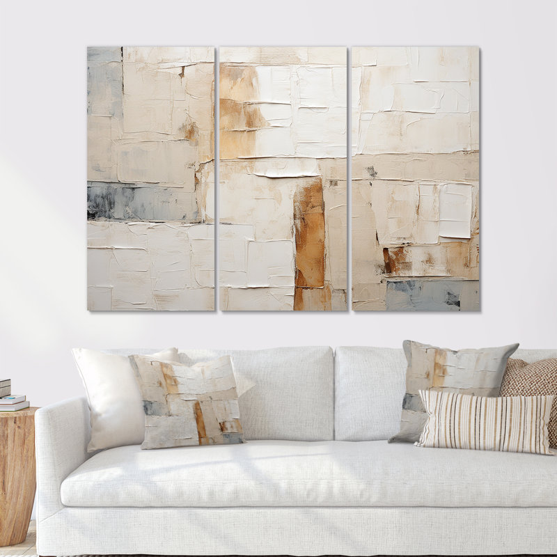 Ensemble d'art sur toile scandinave beige et doré minimalisme scandinave III, Toile tendue, H 28 po x l 36 po x P 1 po