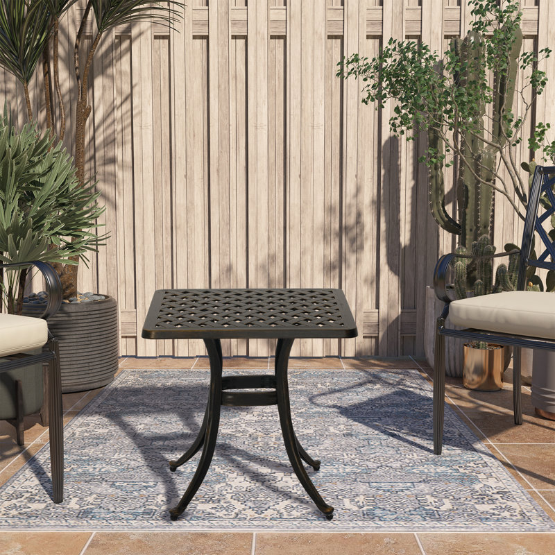 21'' Square Cast Aluminum Outdoor Side Table with Woven Hollow Top