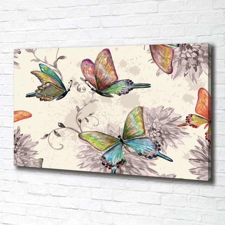 Butterflies And Flowers - No Frame Print on Canvas