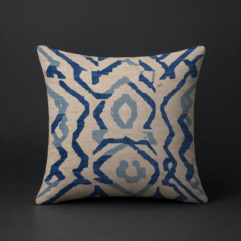 Coussin décoratif intérieur et extérieur Modern, Gris / bleu / bleu marine abstrait, Carré 18 po