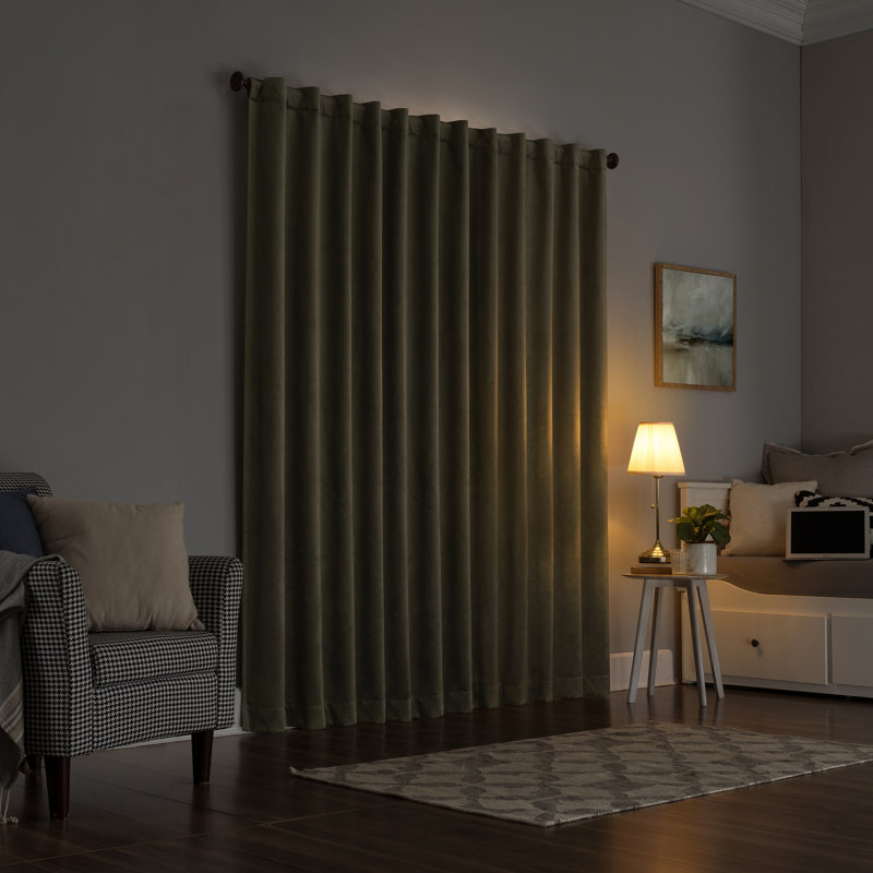 Moss Green Velvet Blackout Back Tab Curtain Panel