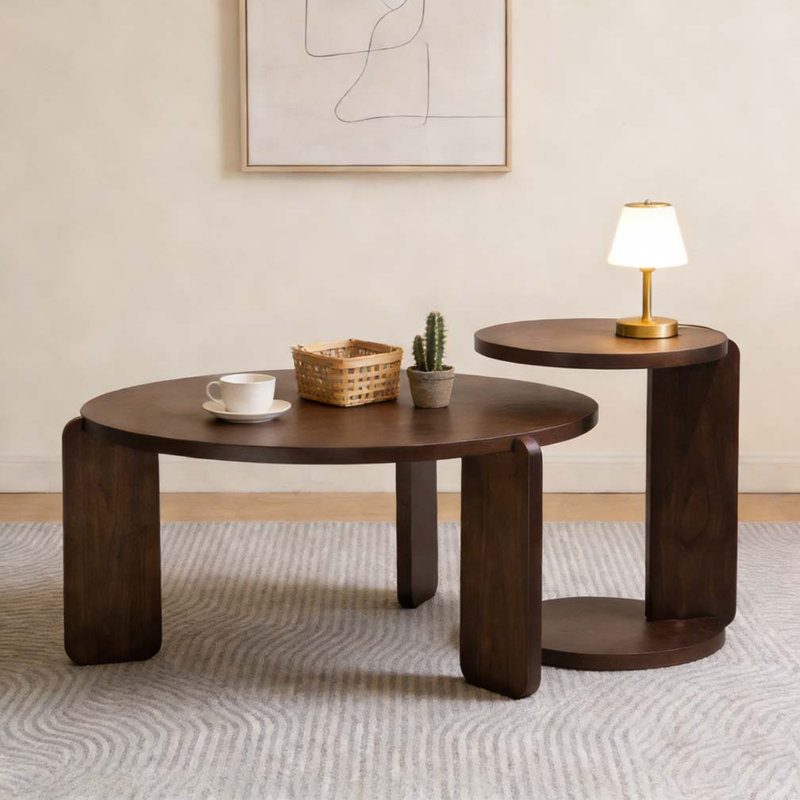 32.68 inch round wood coffee table, Walnut
