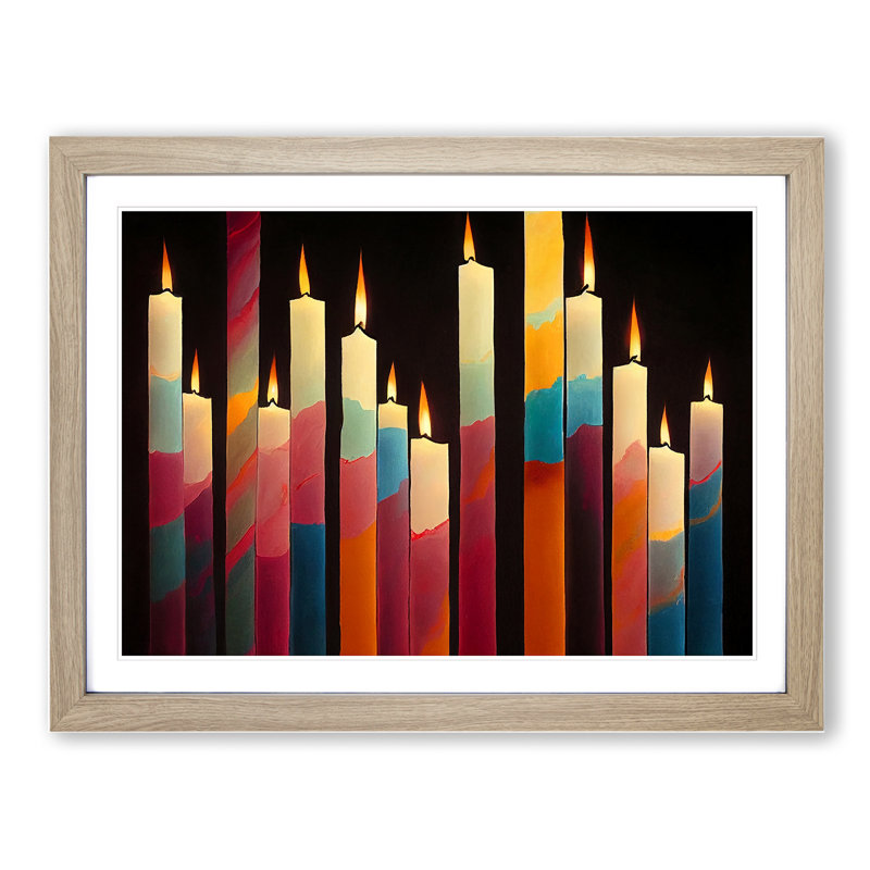 Candle Art Vol.3 - Picture Frame Print, 25cm H x 34cm W x 2cm D, Oak