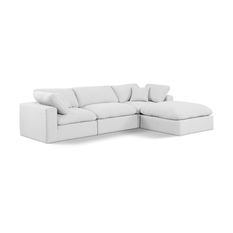 Humfrey 4 - Piece Upholstered Sectional, White Linen Textured Fabric