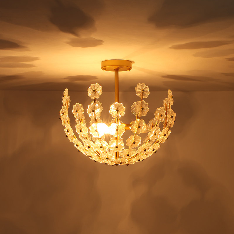 3 - Light Plum Blossom Crystal Glass Floral Semi Flush Mount