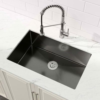 Stainless Steel Kitchen Sink, 27″X19″ Single Bowl, Undermount Handmade Sink In Black, With US Standard Drain And Hook