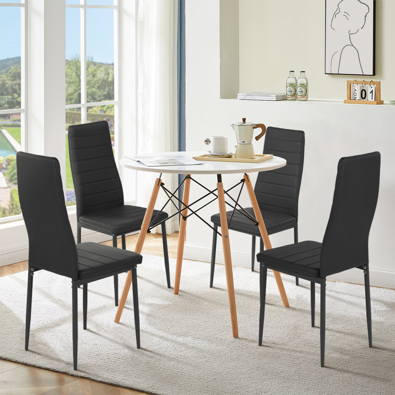 Ensemble de table de salle à manger 5 pièces, table de salle à manger ronde avec 4 chaises en similicuir, Blanc / Blanc