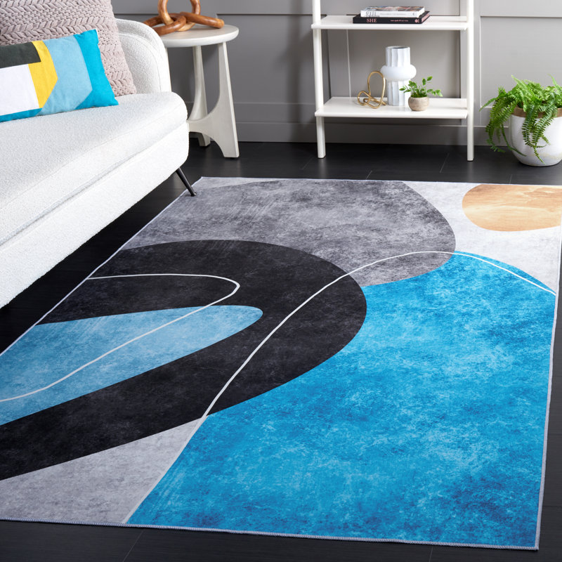 Tapis gris foncé / turquoise Bennita 837, Rectangle de 5 pi x 8 pi
