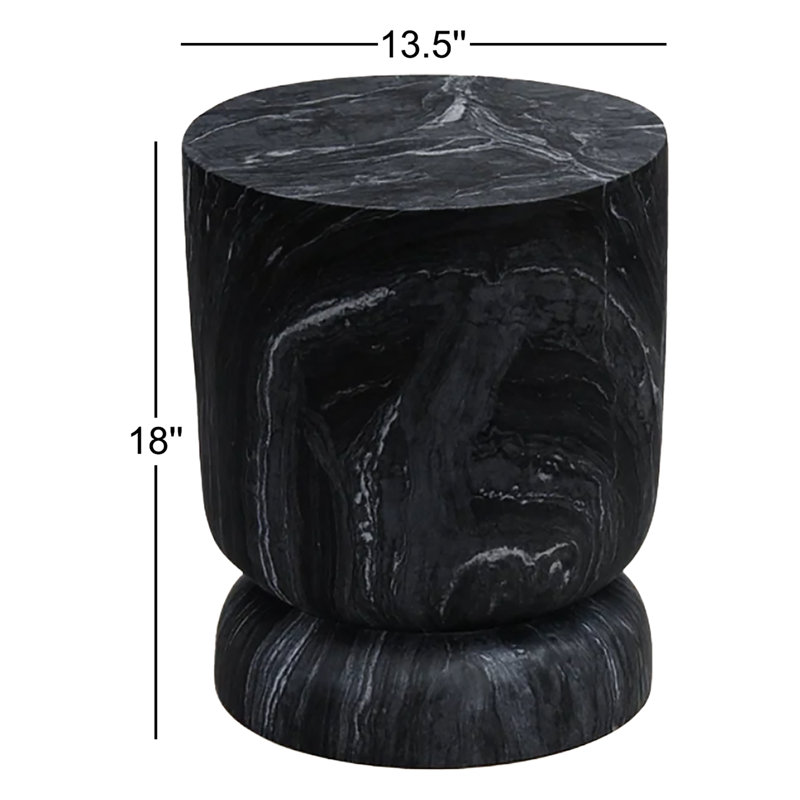 Zofia Composite Round Black Marble Accent Table, Black Marble