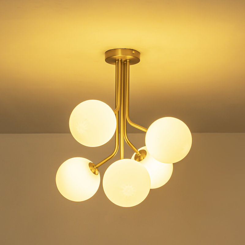 5-Light Modern Sputnik Glass Globe Semi Flush Mount
