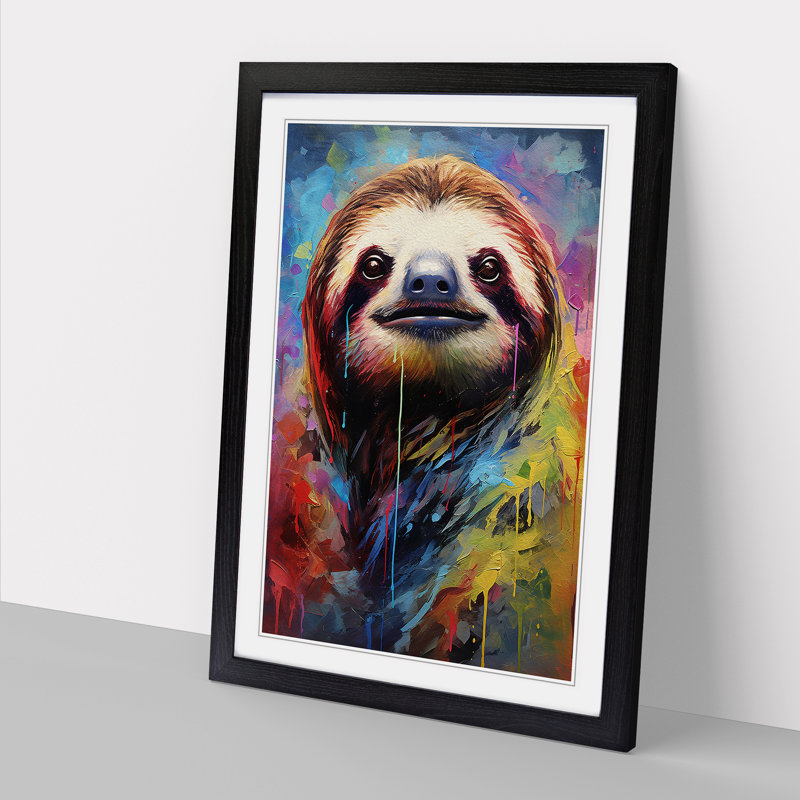 Sloth Modern - Single Picture Frame Print on Wood, Black Framed, 46cm H x 34cm W