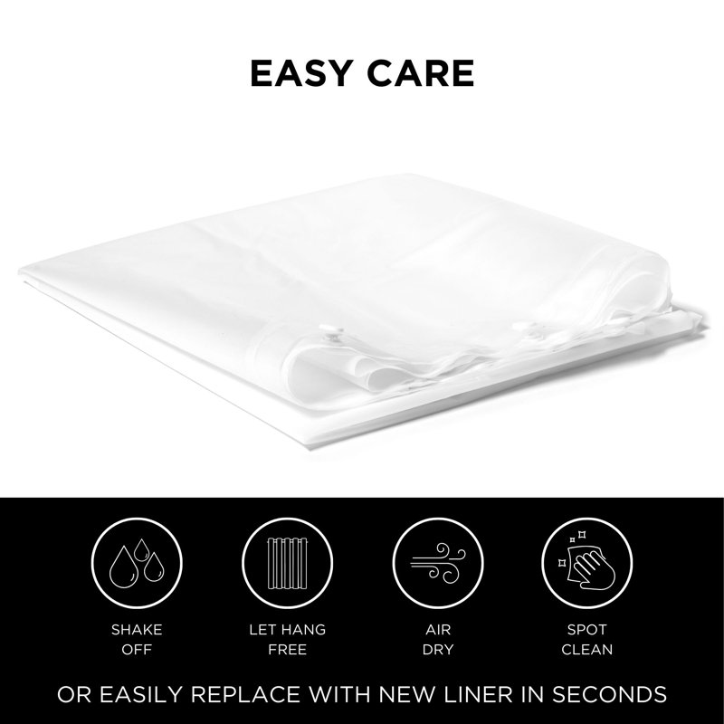 Hookless It's A Snap Shower Curtain Liner, Snap-in PEVA Water & Mildew Resistant Shower Curtain Liner, Easy Install Replacement Shower Liner, 70 In Wide x 54 In Long, Frost