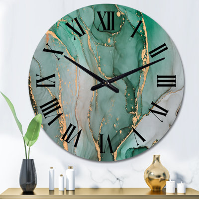 Turquoise and Gray Luxury Abstract Fluid Art III - Modern Wall Clock