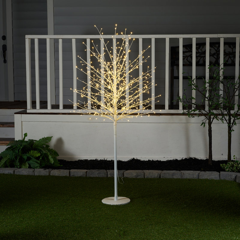 Arbre à micro-points avec lumières DEL blanc chaud, Blanc, H 59,1 po x L 17,3 po x P 17,3 po