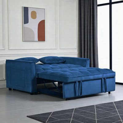 Canapé-lit convertible 3-en-1, canapé-lit en velours avec dossier réglable, canapé futon moderne avec poches latérales et coussins